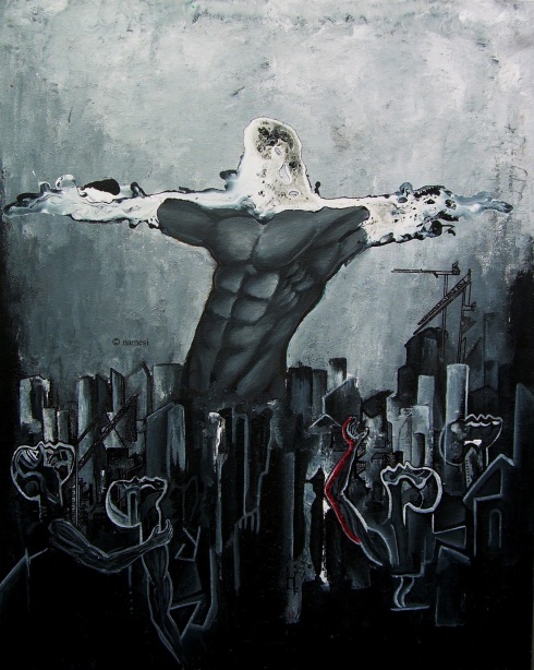  the new messiah mixed media on canvas 20" x 16"